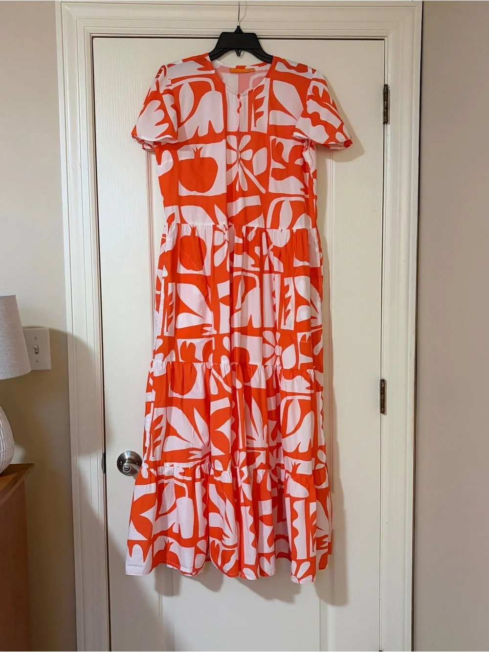 Women’s Orange & White Printed Tiered Dress - Picture 1 of 13